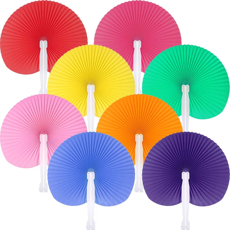 Pangda 24 Pack Folding Fans Round Paper Fans Assortment with Plastic Handle for Wedding Favor Party Bag Filler(Multicolor) - Image 1
